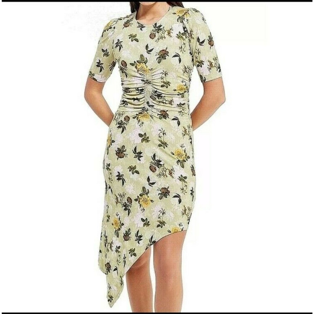 NWT Topshop Sz 6‎ Green Floral Asymmetrical Feminine Stretchy Soft Girl Dress